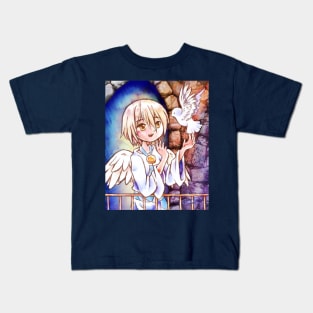 Angel and Dove Cute Original Anime Watercolor Painting Kids T-Shirt